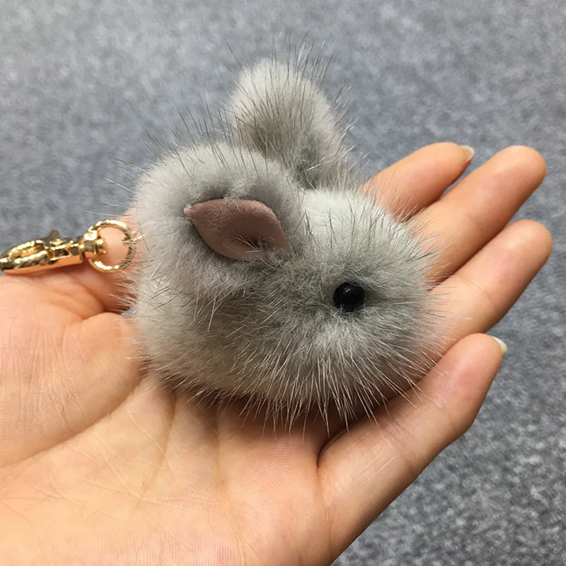 Portachiavi in peluche Kawaii di alta qualità da 5CM carino pelliccia di visone Angora coniglio a pelo lungo ciondolo morbido borsa portachiavi per auto giocattolo