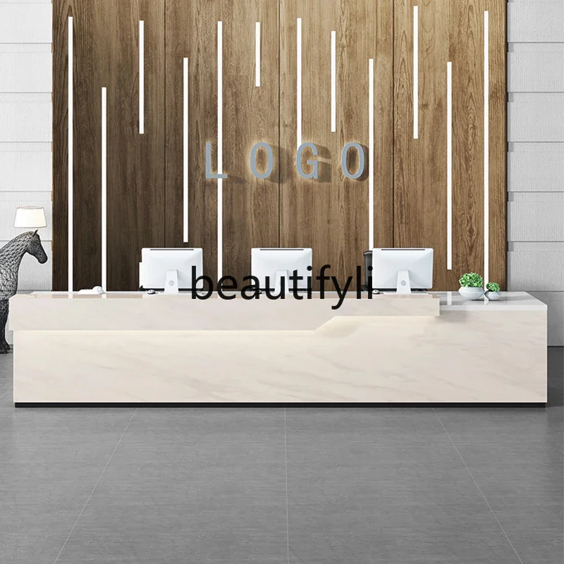 

zq1Reception Desk for Company, Beauty Salon, Simple Modern Lacquer Cabinet, Office Marble Bar Counter