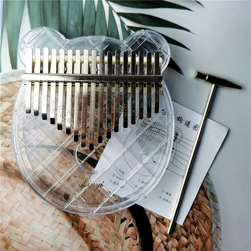 

1Pc 17 Tone Cute Bear Shape Kalimba for Beginner Transparent Musical Instrument Exquisite Kalimba Kids Gift