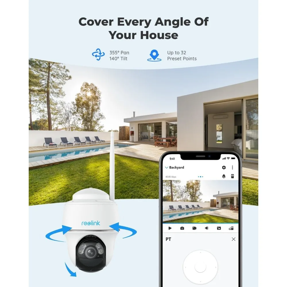 

Security Camera Wireless Outdoor, Pan Tilt Solar Powered, 5MP 2K+ Color Night Vision, 2.4/5GHz WiFi, Works with Smart Home