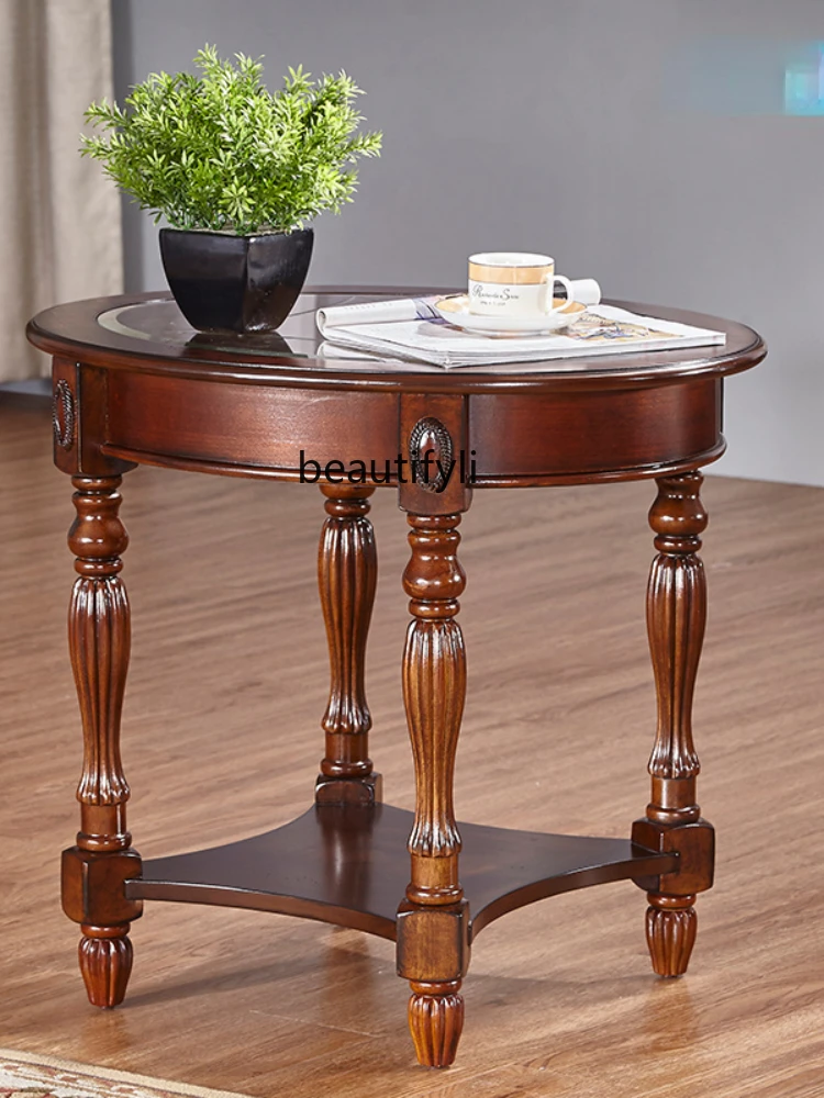 yj American Side Table Sofa Side Table round Small Table Side Table Corner Several Double Layers Small Coffee Table