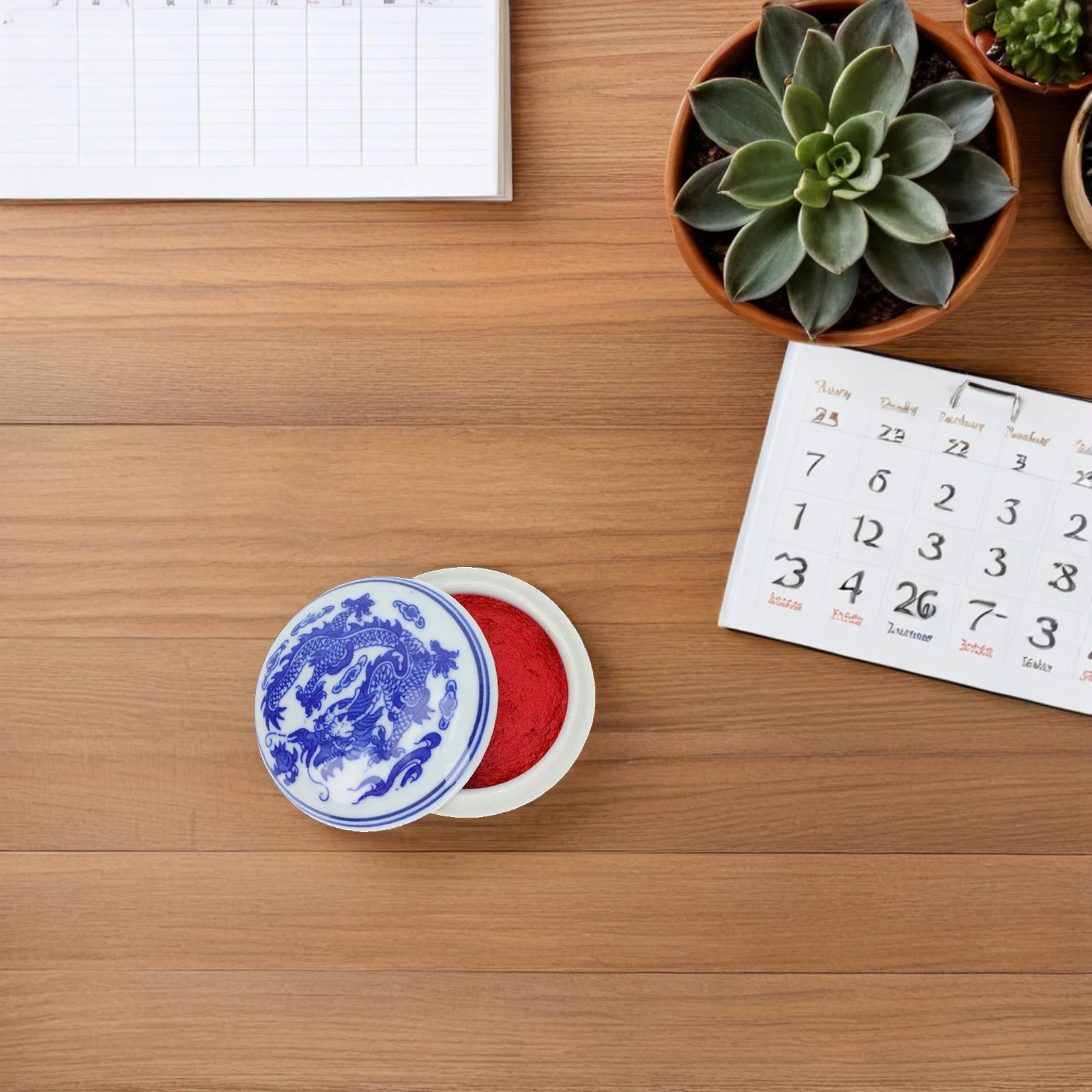 

2Pcs High-Grade Ceramic Inkpad Chinese Style Reusable Red Ink Paste for Calligraphy Artwork Multipurpose Practical Desktop