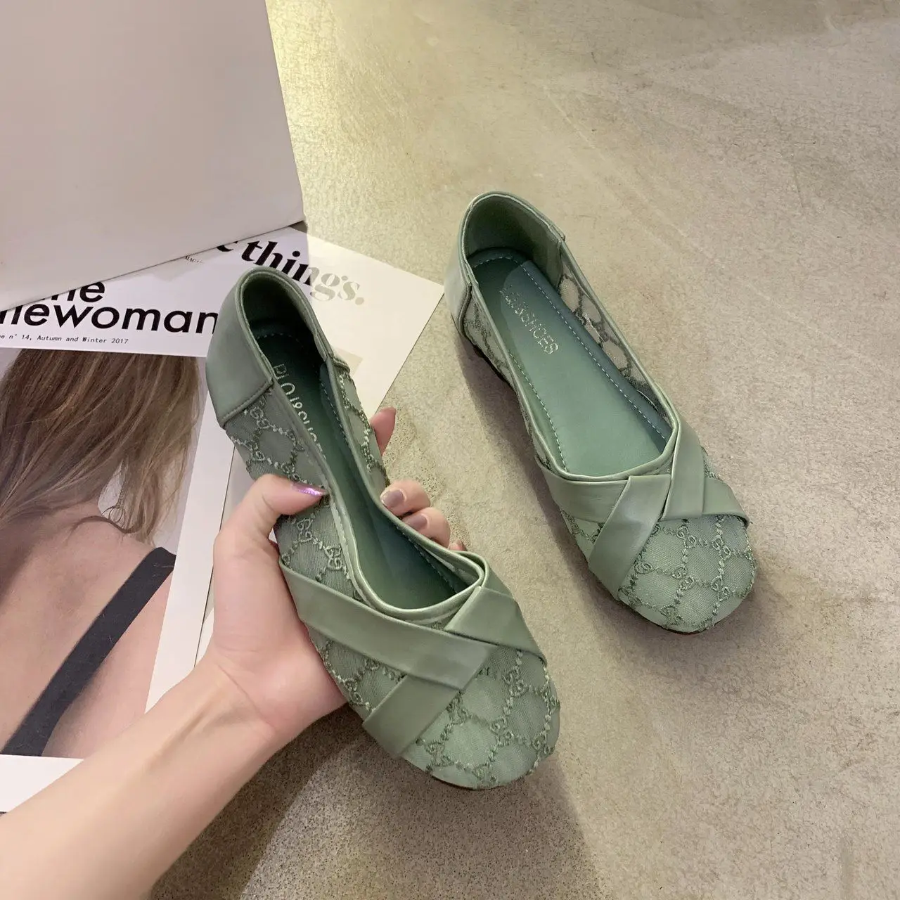 Flats Green Letnie obuwie damskie Cute Kawaii Flat Round Toe Black Shoes For Woman 2024 On Offer Beau Today Chic Point Hot E