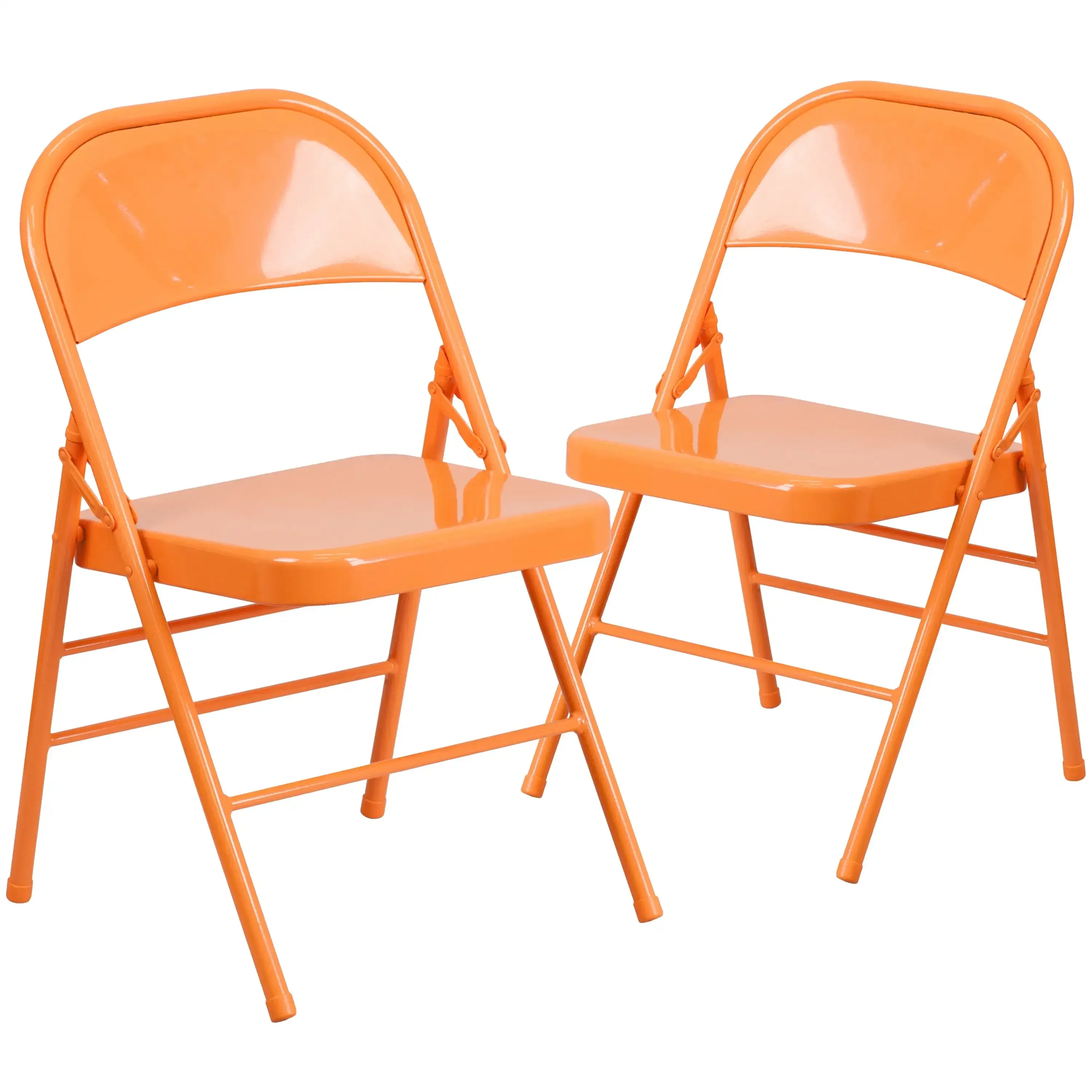 2 Pack Colorburst Series Orange Marmalade Triple Braced & Double Hinged Metal Folding Chair