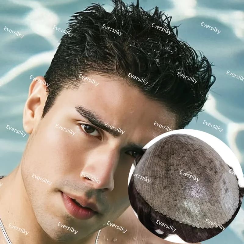 

#1#1B#1C natural black human Natural Male Hair Prosthesis wig #1B50#1B65#1B80 Gray black 0.1mm Microskin full pu base Men Toupee