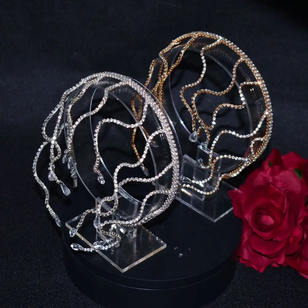 

Snake Bend Rhinestone Headband Hair Accessories Alloy Bride Crown Carnival Costume Props Masquerade Jewelry Crystal Tiara Party