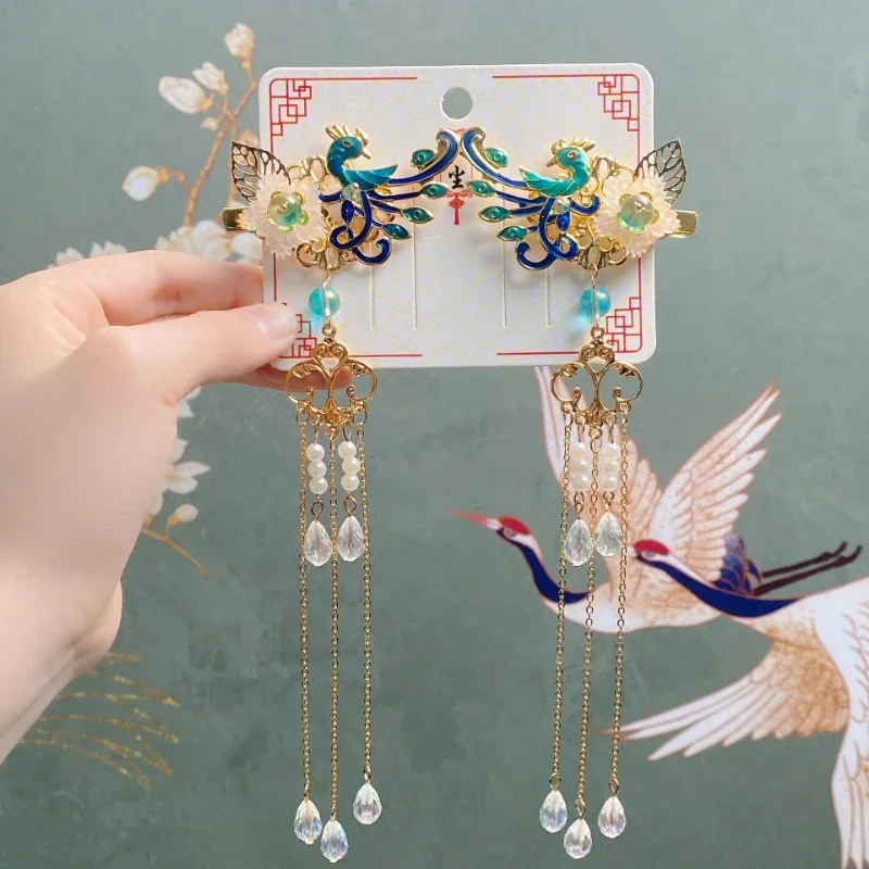 Children\'s Hanfu Hair Accessories Phoenix Step Shake Fringe Hairpin Antique Headwear for Girls Girls Antique Accessories