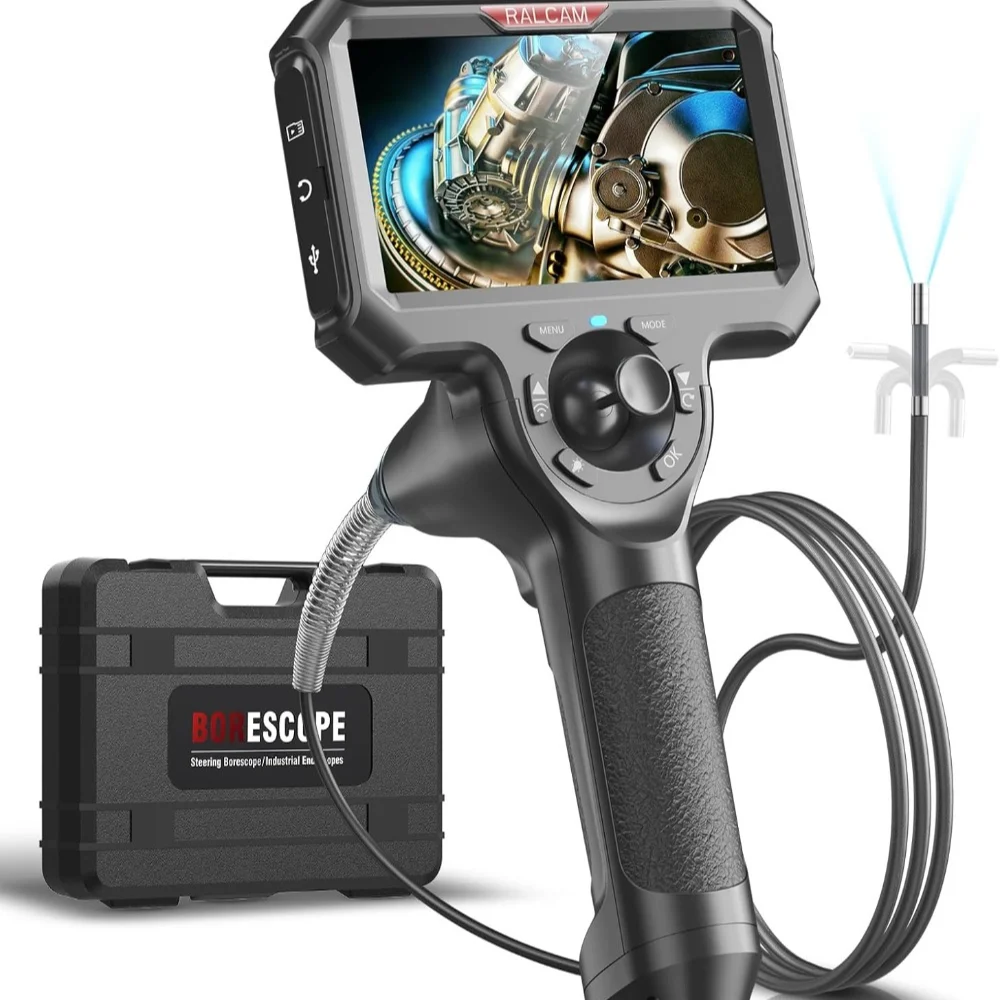 720° 4-Way Rotation Articulating Borescope, Endoscope Inspection Camera with 4mm Steerable Probe, 6 LED Light,5