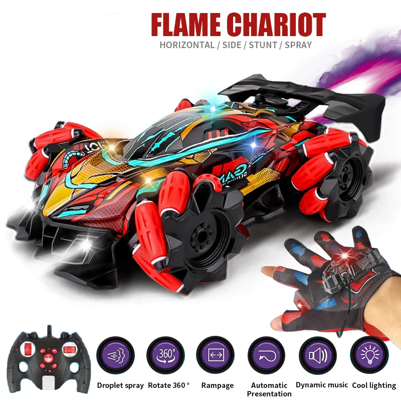 

F2 RC Drift Car With Music Led Lights 2.4G Glove Gesture Radio Remote Control Spray Stunt Cars 4WD Electric Children Toys