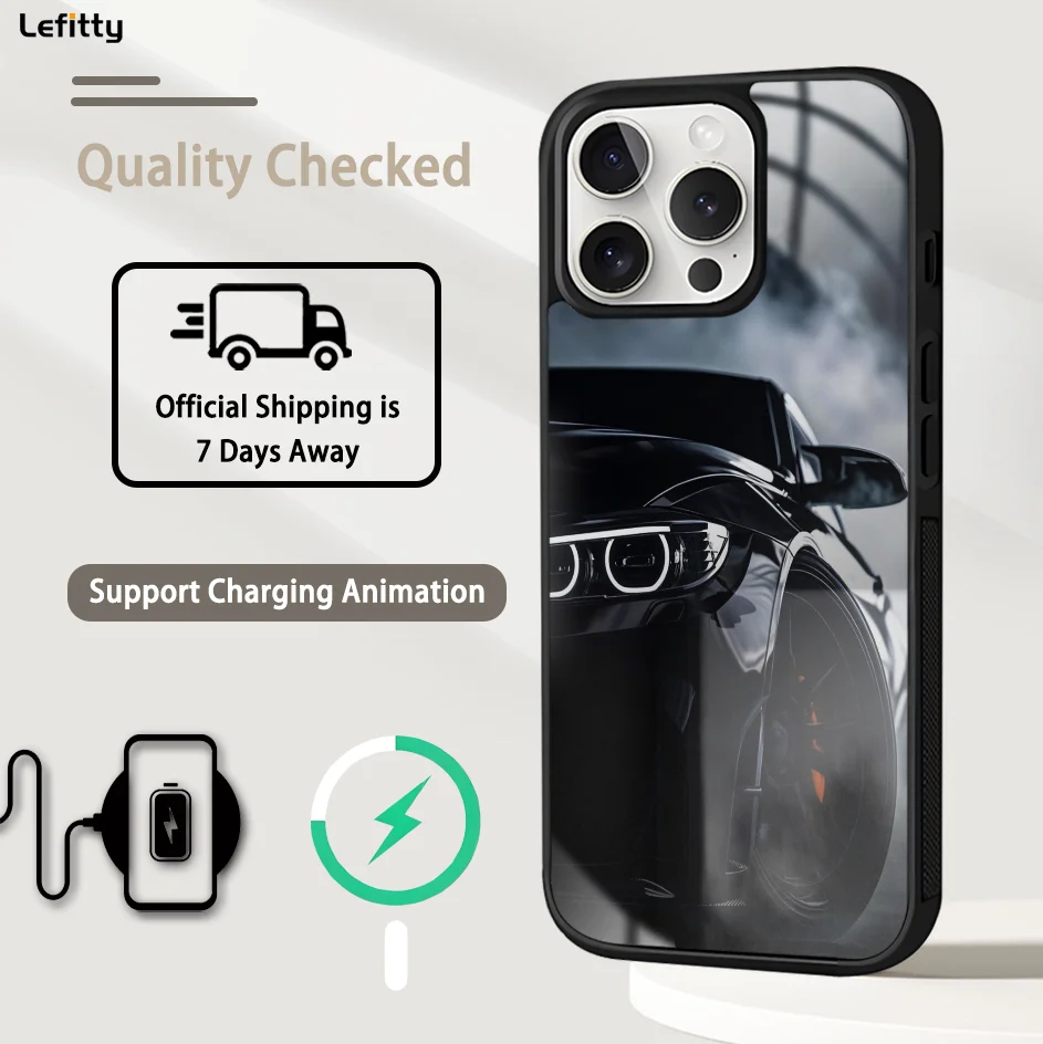 Cool SuperCar-B-BmW Black Phone Case For iPhone 16 15 14 13 12 11 Pro Max Plus Mini Magnetic Magsafe Wireless Charging Cover