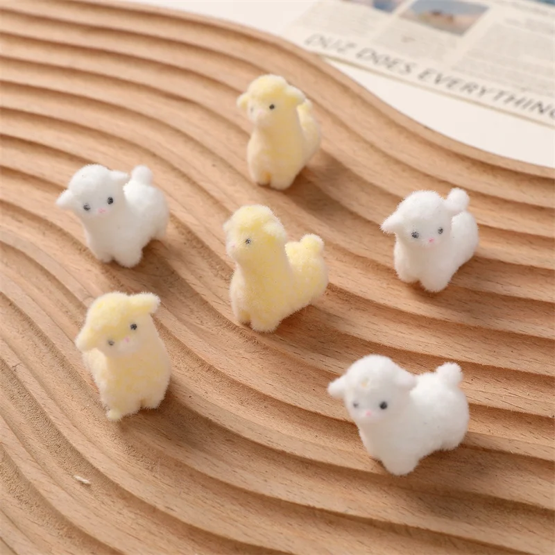 Wholesale 30pcs/lot  flocking effect animals cartoon sheep shape resin dolls beads diy jewelry garment pendant accessory
