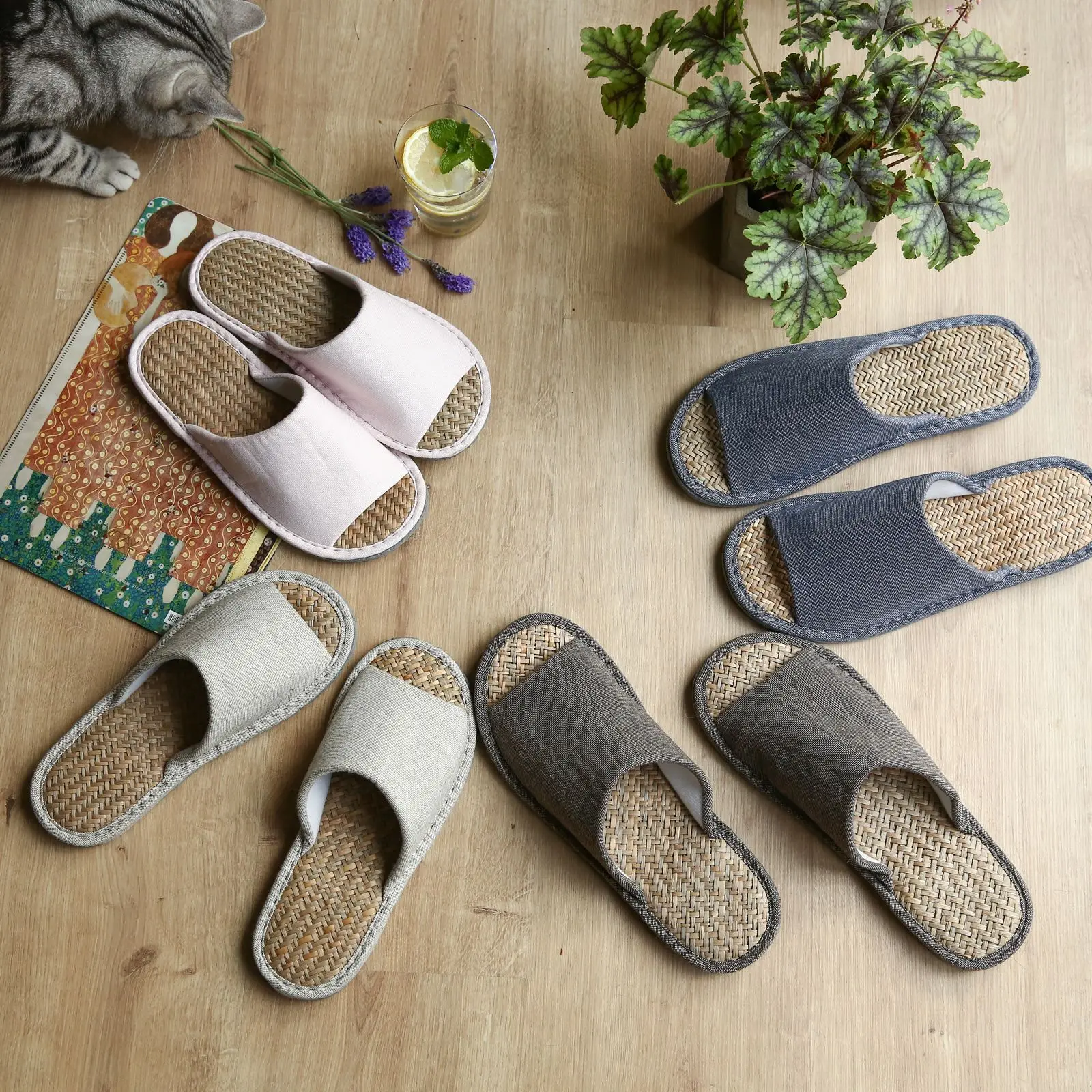 

Summer Japanese Couple Cotton Hemp Cool Slippers Malan Grass Indoor Silent, Anti slip, Waterproof Rubber Sole Outcrop Home Shoes