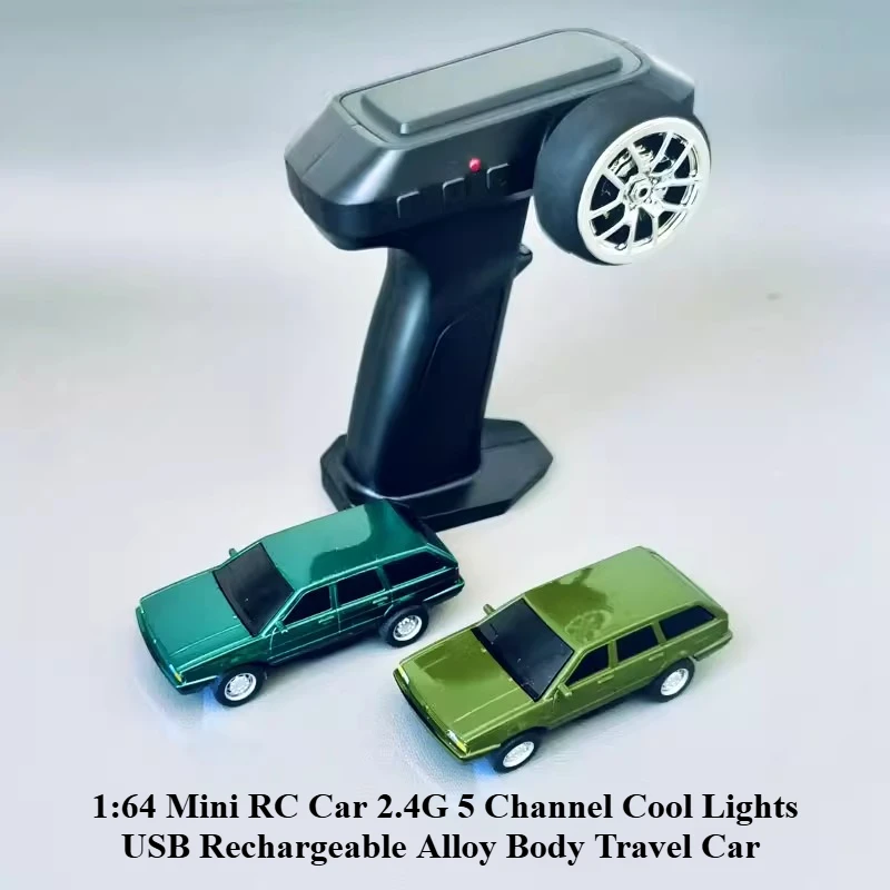 1:64 Mini RC Car 2.4G 5 Channel Cool Lights USB Rechargeable Alloy Body Travel Car RTR Children's Desktop Remote Control Toy Car