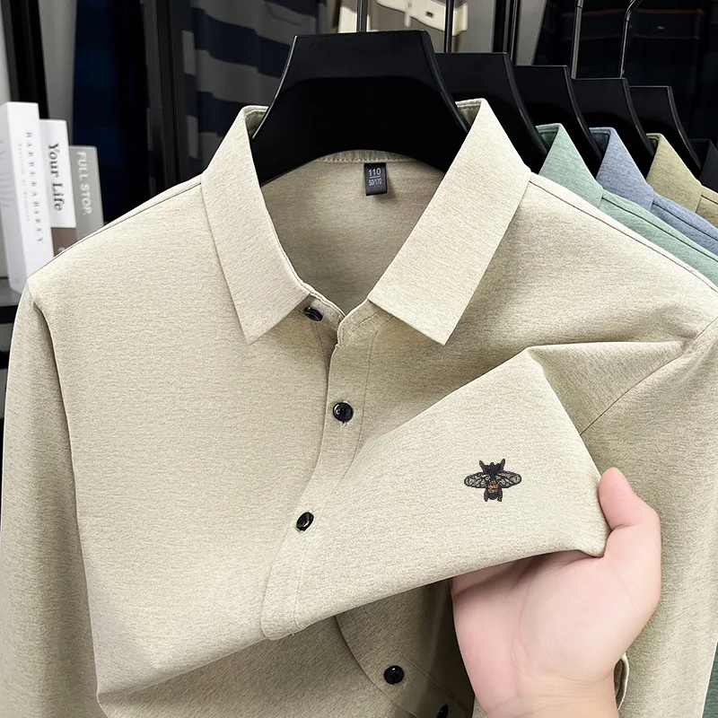 

Designer Original Man Long-Sleeved Shirt Lapel Single-Breasted Bee Print Spring New Shirt Fashion Versatile Leisure MensClothing