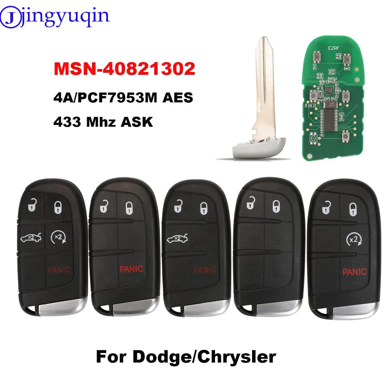 Jingyuqin chave remota 433mhz chegar 4a/pcf7953m para chrysler 200 2015-2022 para dodge charger 2019-2022 m3n 40821302