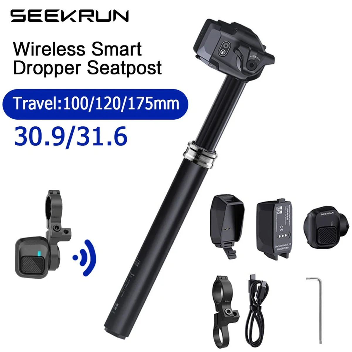 

Беспроводная регулируемая подушка для сиденья SEEKRUN S7, интеллектуальный подседельный штырь для велосипеда с быстрой зарядкой и функцией отклика