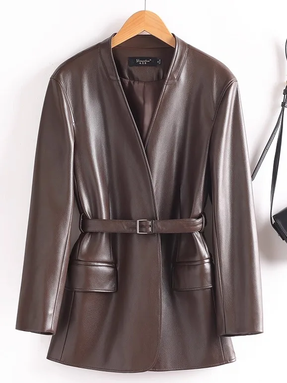 本革ジャケット レディース ミドル丈 スリムフィット 2025 秋新作 スレ ハイフェン エピスキン ウィンドブレーカー エレガンス アウターウェア