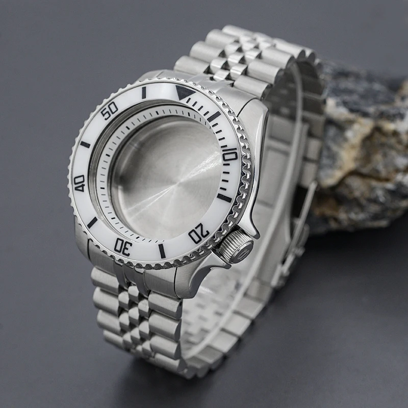 

NH35 Case 41MM Silver Man Watch Case With Watch Strap For NH35 NH36 Movement Sapphire Glass Front 20atm Diving Case