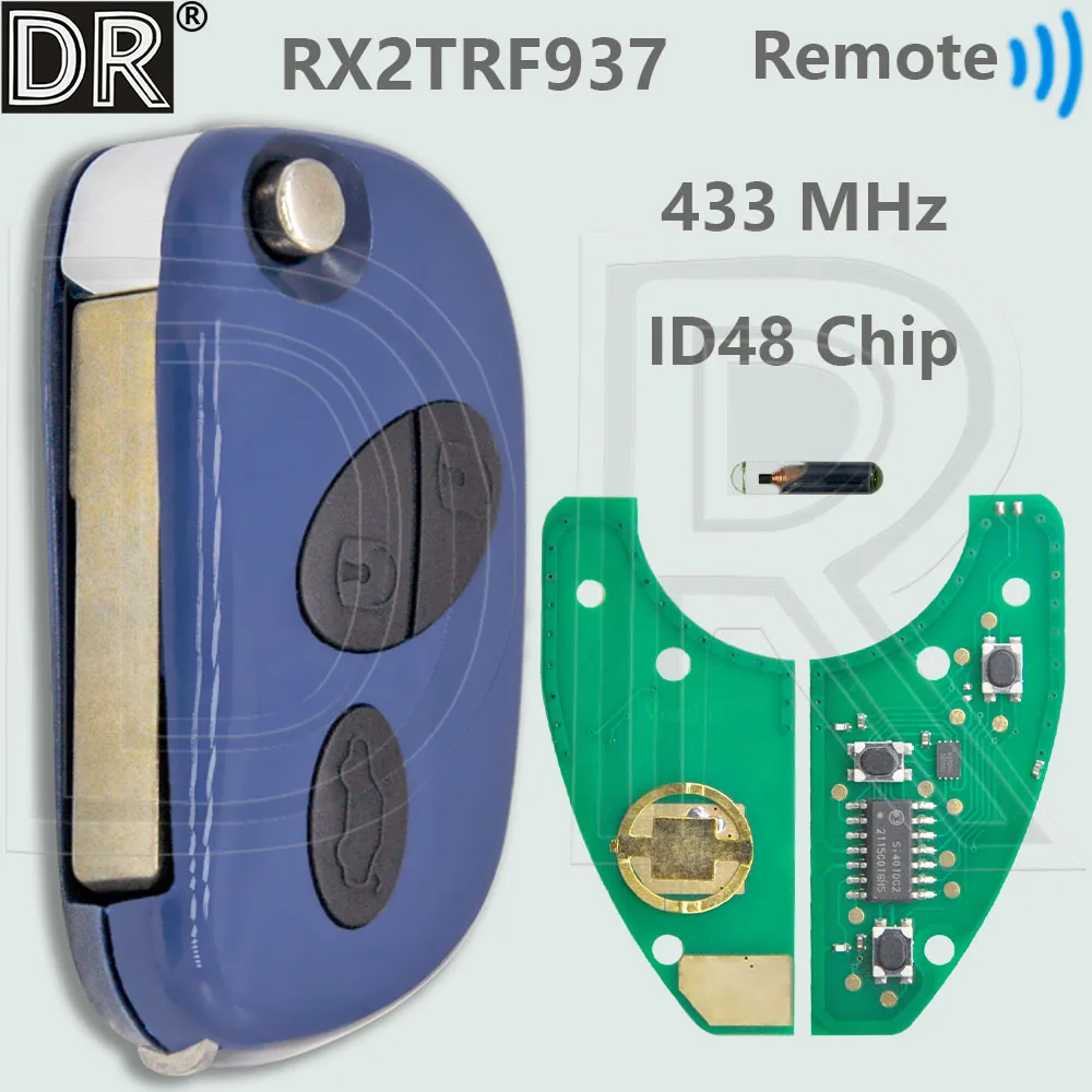 

DR RX2TRF937 ID48 Chip 433MHz Flip Car Remote Key Fob For Maserati Quattroporte Turismo 2005-2011