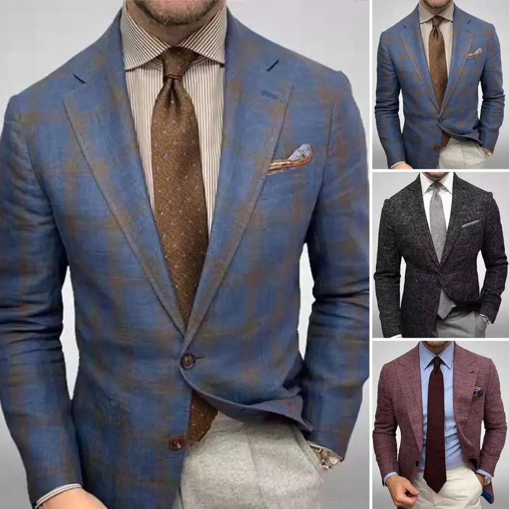 

Мужской повседневный костюм в британском стиле, пиджак, однобортный деловой костюм с лацканами и длинными рукавами, несколькими карманами для отпуска, офиса