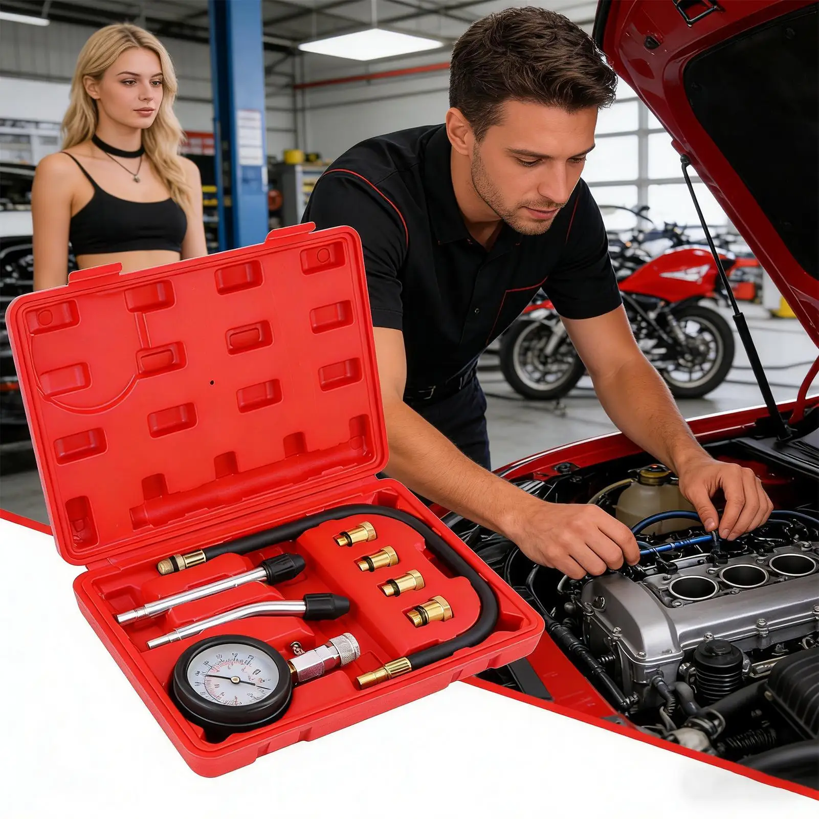 

Тестер компрессии цилиндров автомобиля, манометр двойного назначения для мотоциклов, набор для проверки давления для грузовиков, автомобилей и другой техники.