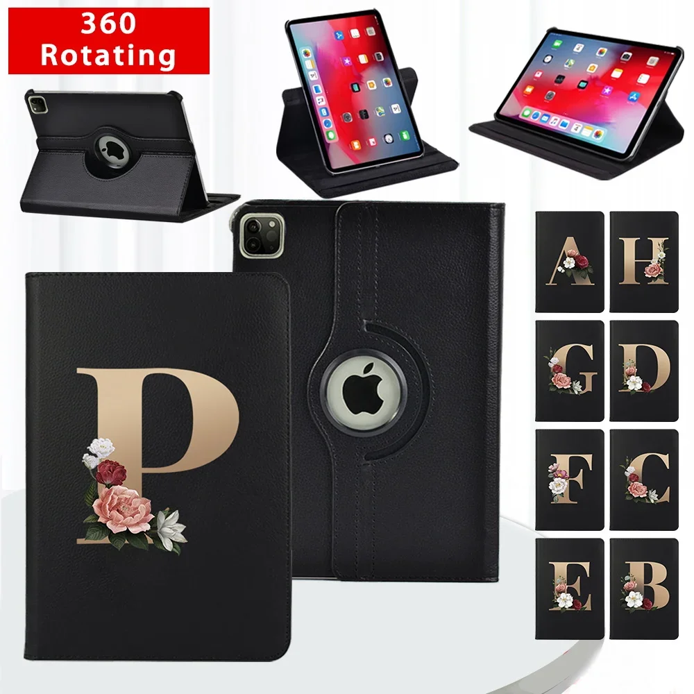 

360 Degrees Rotating Smart Wake Up Tablet Case For Apple IPad Pro 9.7"/Pro 10.5"/Pro 11" 2018/2020 Letter Print Pattern Cover