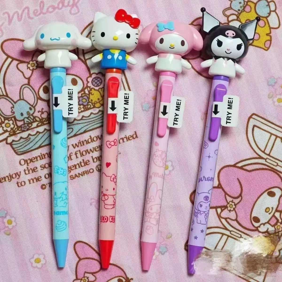 Sanrio Hello Kitty animar pluma Cinnamoroll Kuromi pluma de Gel melodía brazo oscilante pluma divertida secado rápido regalos de navidad para estudiantes