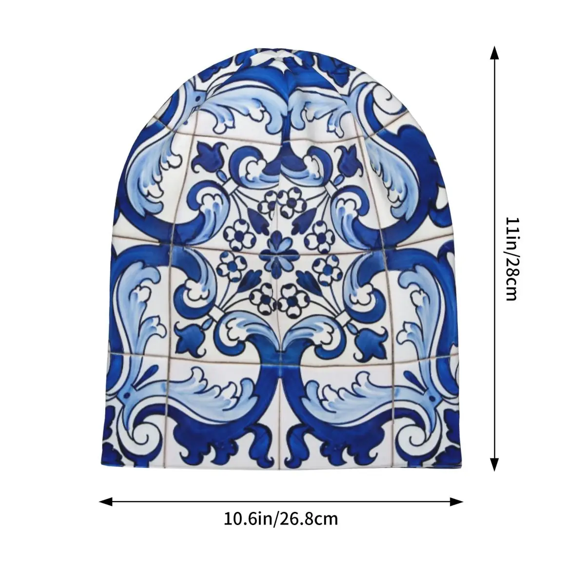 Lisbon Blue Azulejo Tile Floral Skullies Beanies Hats Warm Autumn Winter Outdoor Cap Knitted Bonnet Caps for Men Women Adult