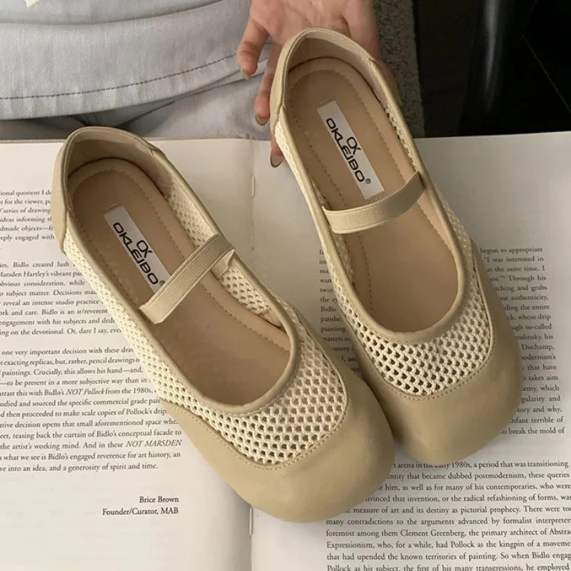 

Модные дышащие туфли Мэри Джейн с сеткой, женские удобные туфли на мелкой подошве для отдыха, женские летние балетки с круглым носком 202, женские балетки на плоской подошве