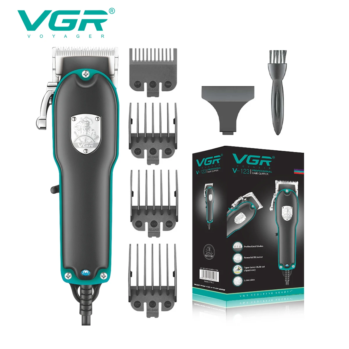 ماكينة قص الشعر الكهربائية الاحترافية VGR V-123 مع ماكينة قص الشعر ذات الإدخال المباشر للغاية وتنظيف وإزالة الشعر بشفرة معدنية