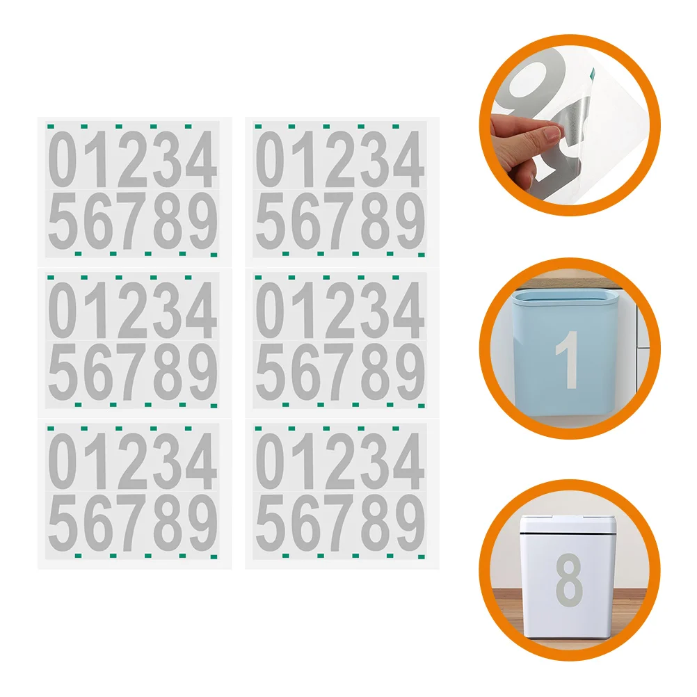 

6 Sheets Wheel Recycling Bin Stickers Reflective Number Recycle Smooth Surface Decal Numbers Pvc Adhesive for Bins Address