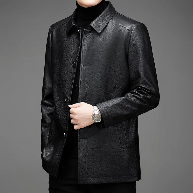 

Men's Spring Autumn Genuine Leather Coat Business Mid-length Men's Clothing