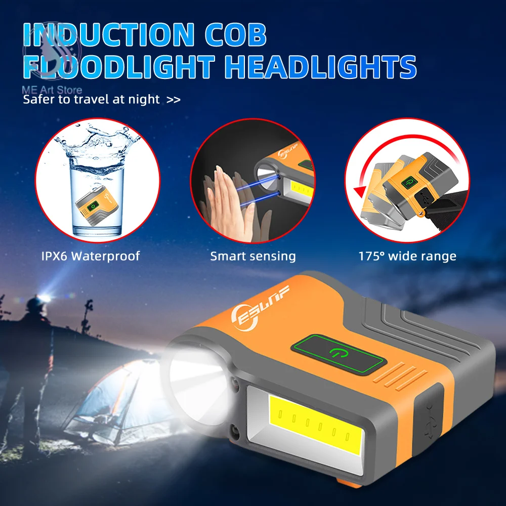 Induction COB Floodlight Fishing Headlight Glare Night Fishing Lamp Cap Clip Charging Bait Bright Light Head Mounted On the Mass