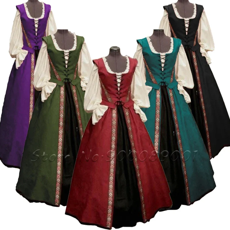 Retro Party Renaissance Victorian Medieval Gothic Long Dresses Maxi Ball Gown Plus Size Middle Ages Palace Princess Prom Dress M