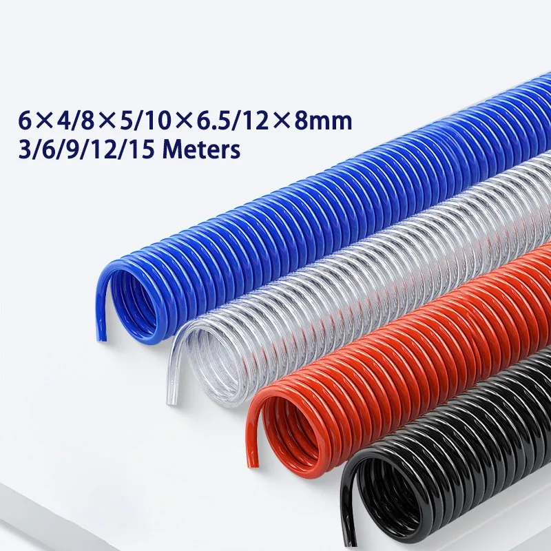 High-pressure PU Spring Air Tube 3/6/9/12/15M Air Compressor Hose Tube Spiral Pipe Pneumatic Polyurethane Telescopic Spring Tool