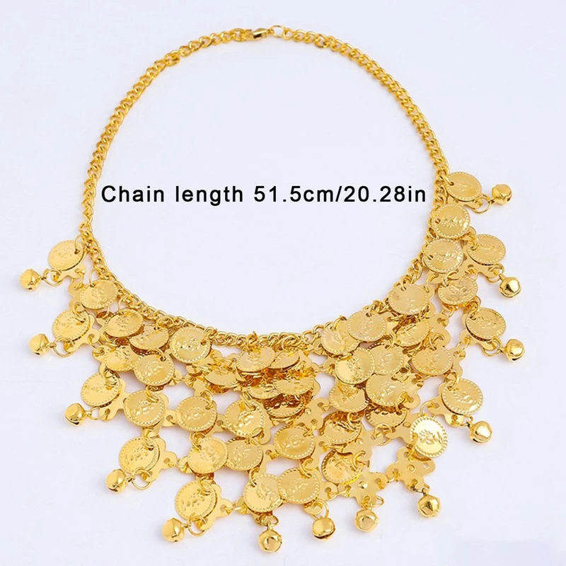 Gold Color Carved Sequins Bell Choker Necklace for Women Ethnic Tribe Indian Belly Dance Summer Beach Jewelry