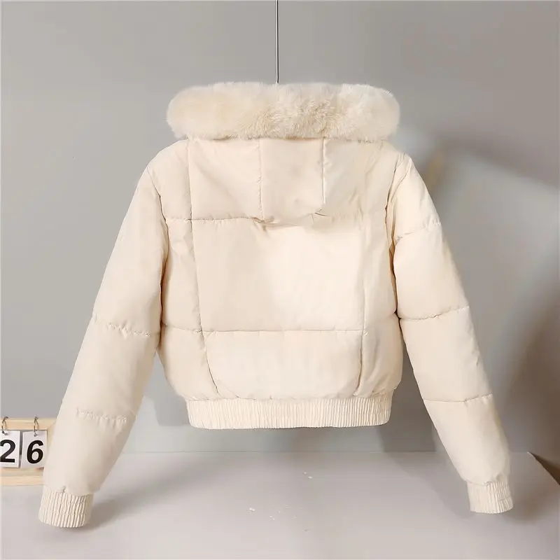 Winter Short Parkas Women's Cotton-padded Clothes Add Velvet Thicken Outerwear Fur Collar Removable Hooded Coats Warm Jackets