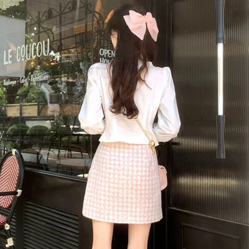 White Shirts Women Peter Pan Collar Sweet Temper Aesthetics Pure All-match Preppy Girlish Cropped Inside Basic Рубашки Clothing