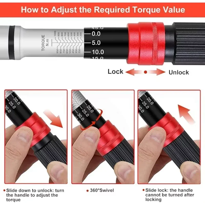 3/4 Inch, 600/800/1000 Nm Torque Wrench Car Tire Change 3% Accuracy With 48 Teeth, Torque Wrench For Car, Truck