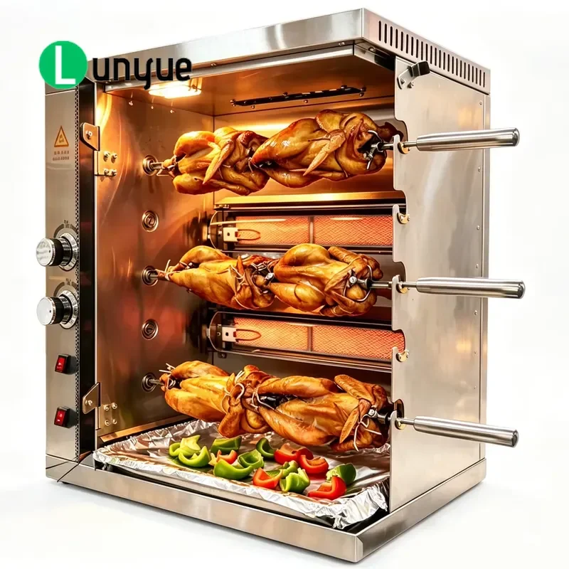 Commercial Gas Chicken Grill Machine Stainless Steel 5 Rod Rotisserie Oven Auto Roast Meat Griller for Restaurant Kitchen Use