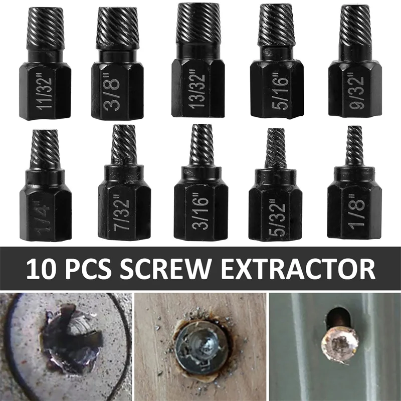 10-teiliges Schraubenausdreher-Set, legierter Stahl, beschädigter Schraubenentferner, Metall, leicht zu außen, Bohrer, gebrochener Bolzen, Bolzenentferner, Schraubenausdreher