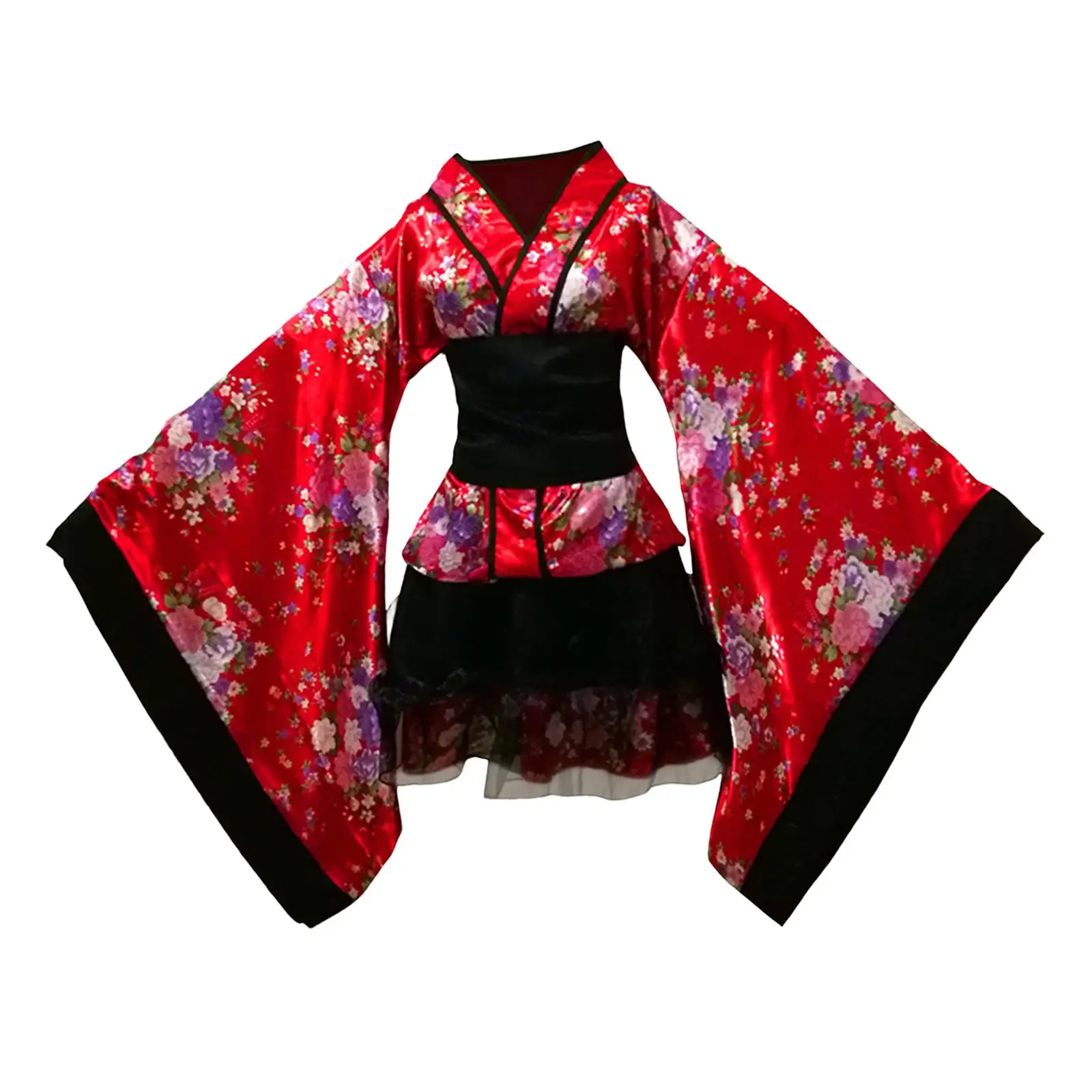 

Japanese Floral Short Kimono Robe Halloween Party Uniforms Cosplay Fancy Dress Short Dress