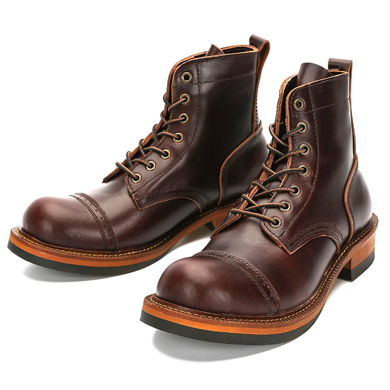 Retro Short Face Men's Winter Wear-resistant Top Layer Cowhide Short Boots Motorcycle Short Boots