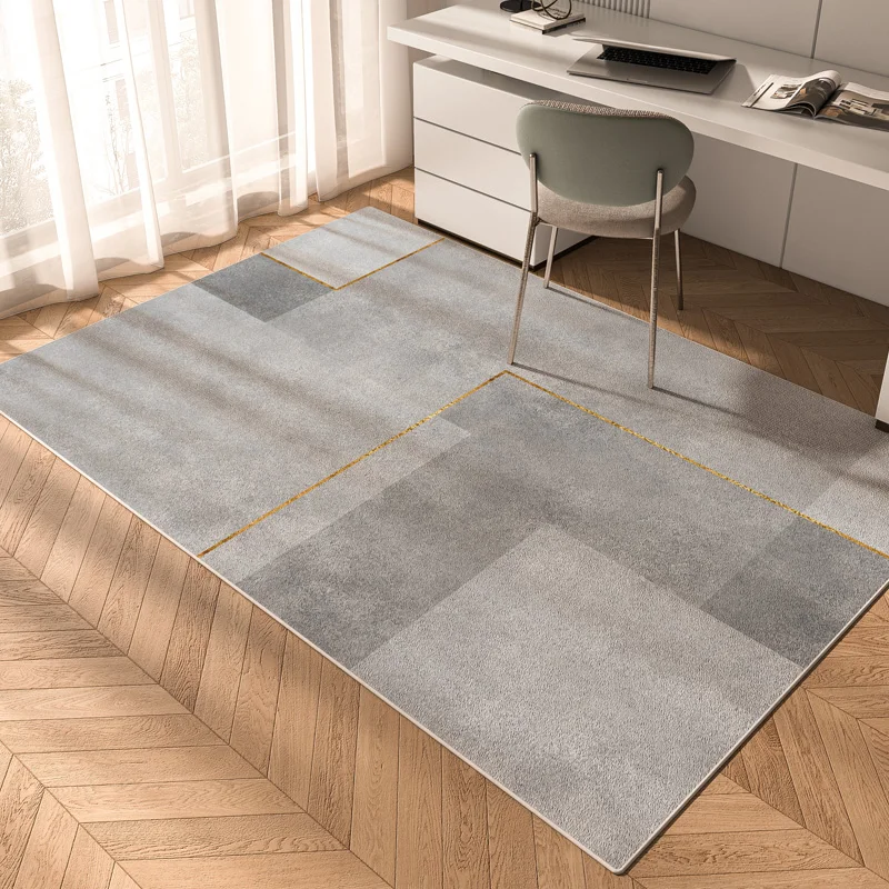 VIKAMA Luxury-Style Geometric Carpet - Light Gray Base Color With Golden Lines - Anti-Slip - Simple Home Decoration