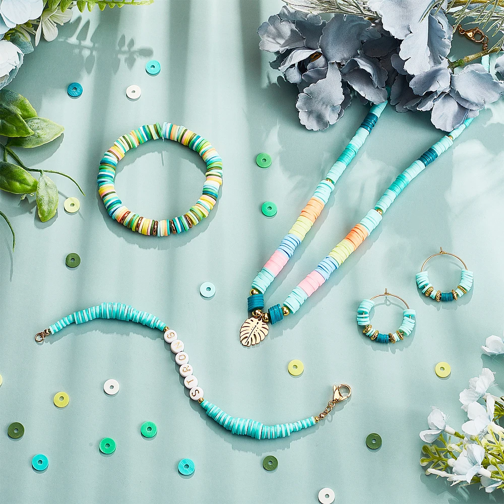 2500pcs Vinyl Chip Disc Beads Green Heishi Beads for St. Patrick”s Day 10 Colors 6mm Flat Round Ploymer Clay Beads for Boho