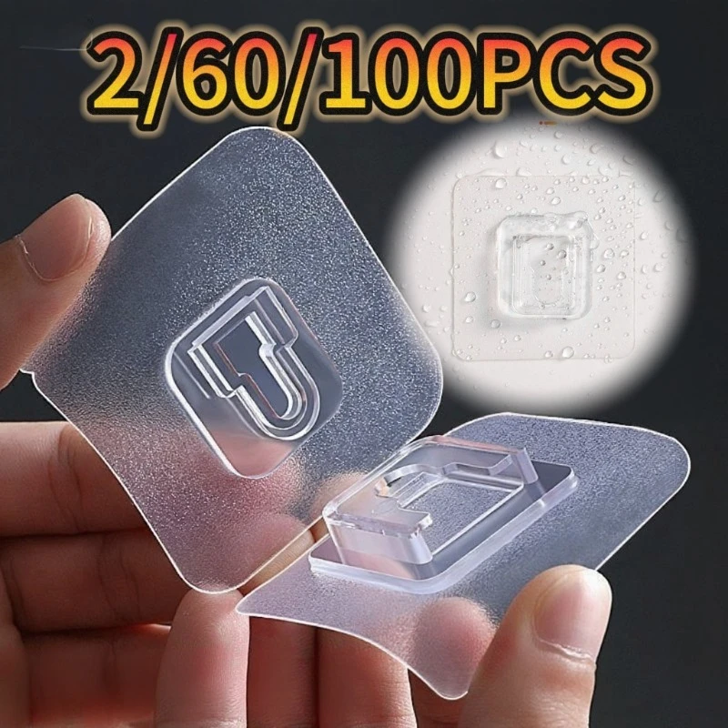 2–100 Stück doppelseitige selbstklebende Wandhaken, stark klebrig, transparent, spurlos, für Küche, Schlafzimmer, Wandhaken, Aufbewahrungshalter