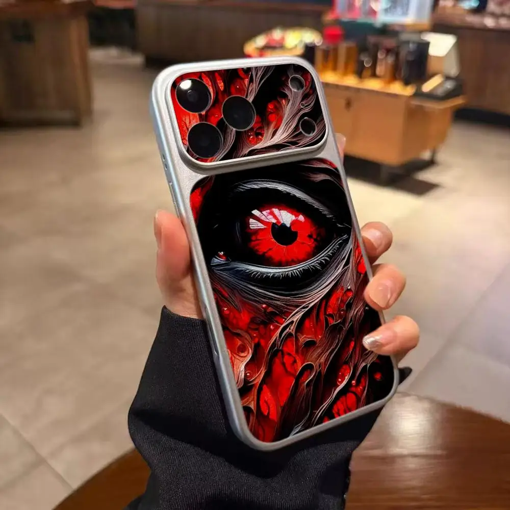 Funda Anticaída para Teléfono con Diseño Ojo de Demonio Oscuro, Carcasa de Piel de Cordero Plateada Electrochapada PARA iPhone 17 16 15 14 12 17ProPlus 13 11 Pro MAX