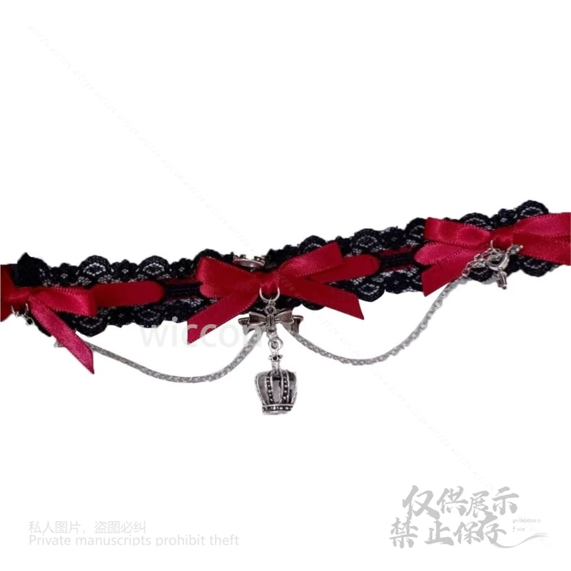 أسود وردي طوق الدانتيل Y2K Jirai Kei اليدوية القوطية المختنق الألغام سلسلة الشريط قلادة لوليتا فتاة قلادة نسائية لوليتا