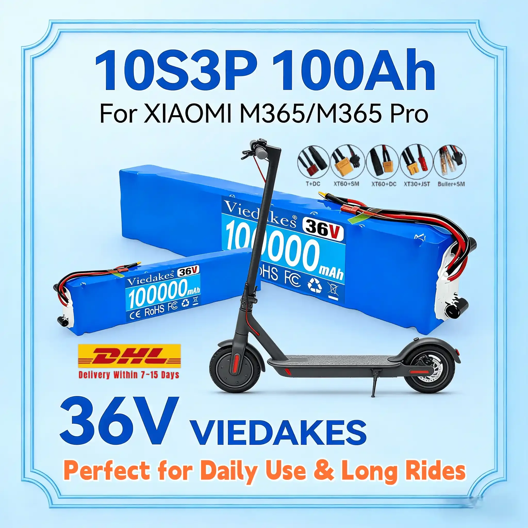 

VIEDAKES 36V 100Ah 10S3P High Power Battery Waterproof Bracket for E-bike DIY Power