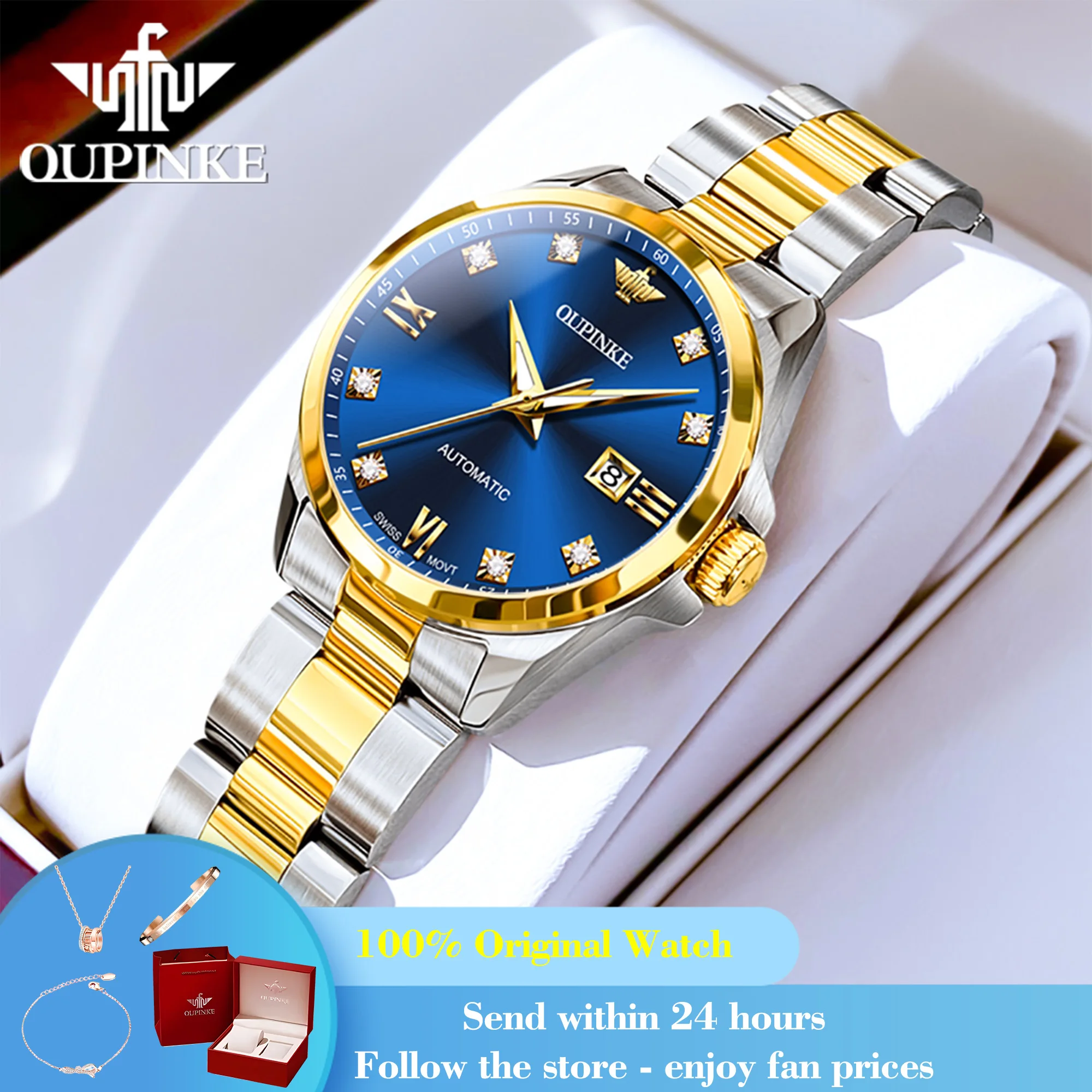 

OUPINKE 3199 Women's Watch Real Diamond Luxury Mechanical Watch For Women Import Movement Deep Waterproof Calendar Wristwatch
